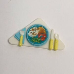 vintage fisher price 96 triangle plate tray place setting yellow blue white repl